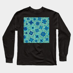 Turquoise and Blue Flowers Long Sleeve T-Shirt